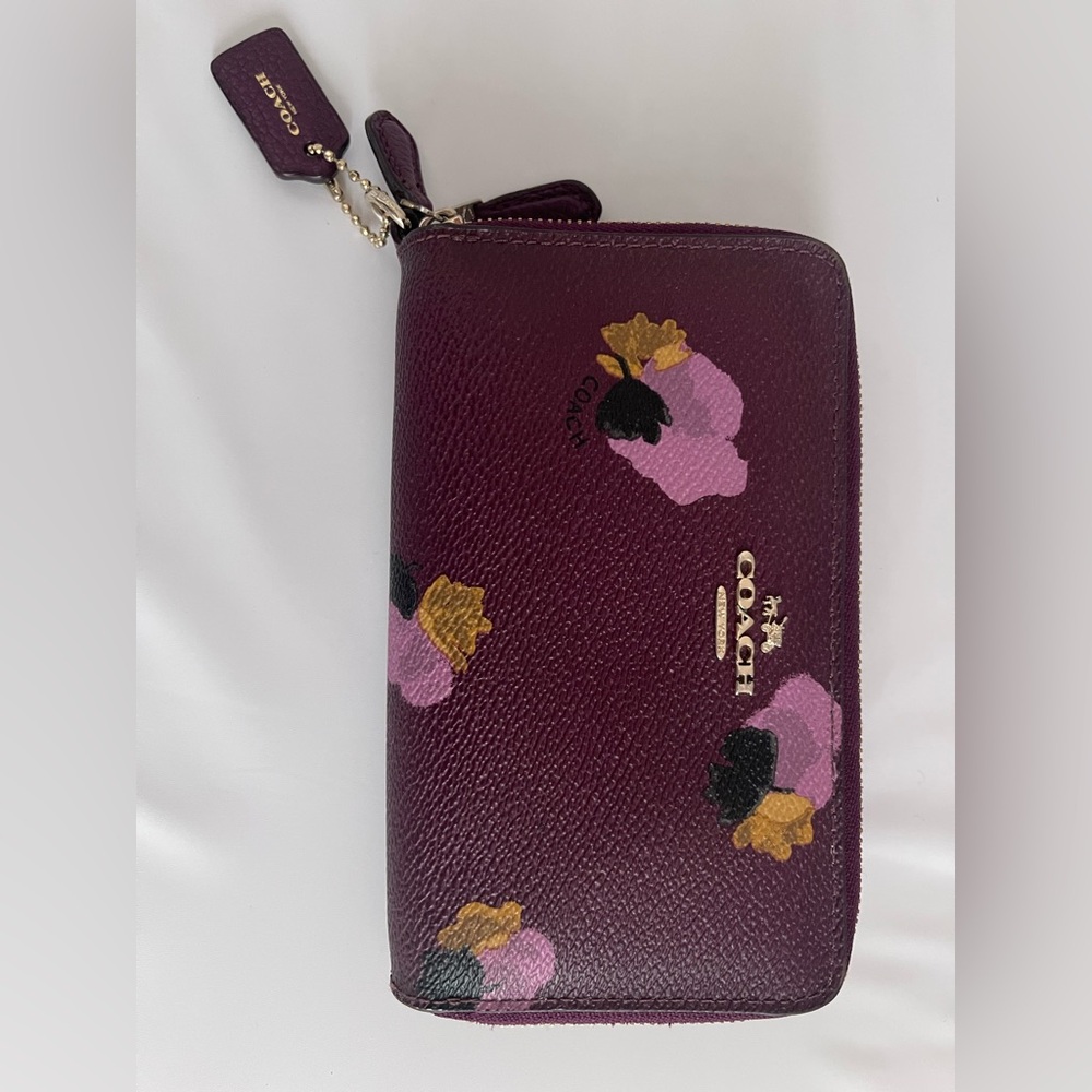 Coach Burgundy and Pink Floral Wallet - Picture 3 of 10